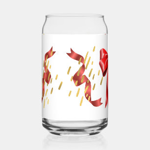 bow red with gold dots can glass