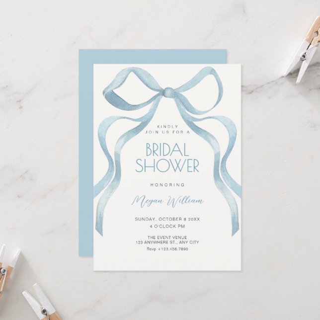 Bow ribbon bridal shower invitation (Front/Back In Situ)