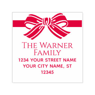 Bow Ribbon Christmas Name Return Address #2 Self-inking Stamp
