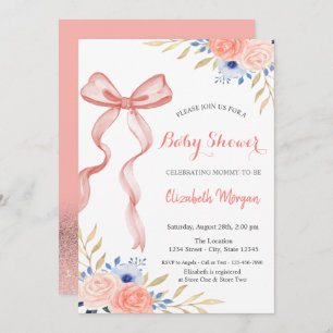 Bow Ribbon Flowers Bokeh Baby Shower Invitation