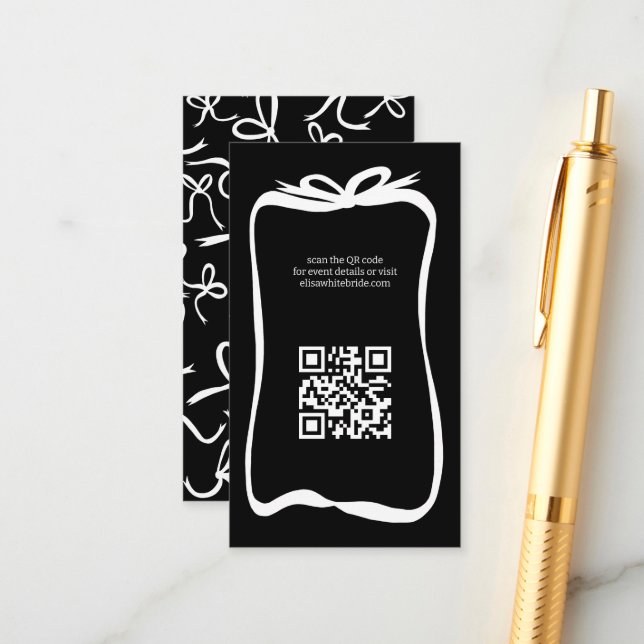 Bow Ribbon Frame Bridal Shower CUSTOM QR Code Enclosure Card (Front/Back In Situ)
