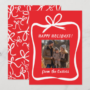 Bow Ribbon Frame Christmas CUSTOM PHOTO Holiday Card