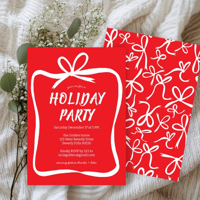 Bow Ribbon Frame Holiday Christmas Party CUSTOM  Invitation (Bow Ribbon Frame Holiday Christmas Party CUSTOM Invitation
)