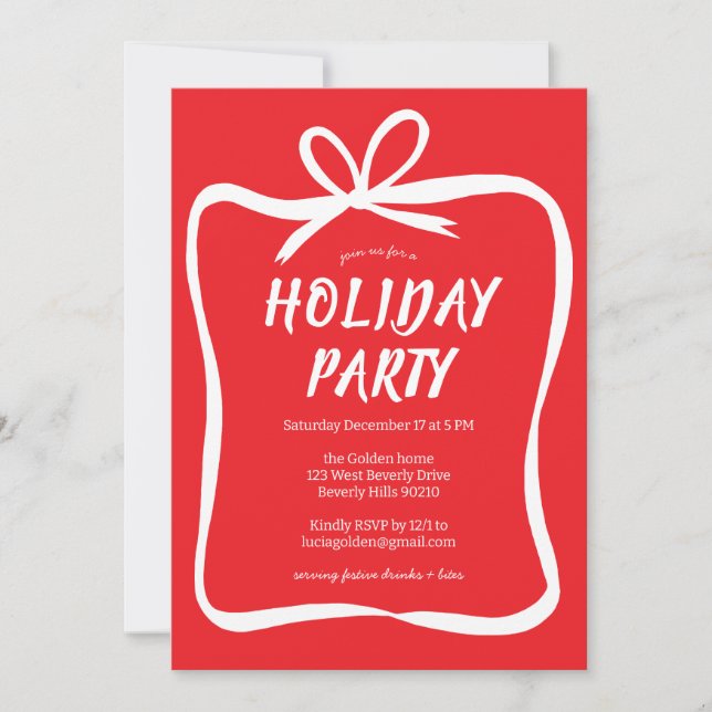 Bow Ribbon Frame Holiday Christmas Party CUSTOM  Invitation (Front)