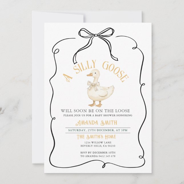 Bow Ribbon Gender Neutral Goose Baby Shower  Invitation (Front)