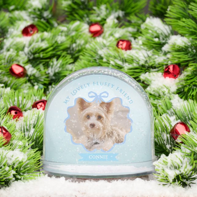 Bow Ribbon Glittering Pet Memory Photo Blue Snowglobe (Christmas)
