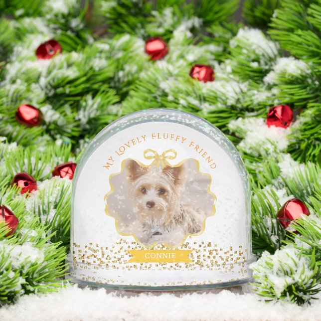 Bow Ribbon Glittering Pet Memory Photo White Snowglobe (Christmas)