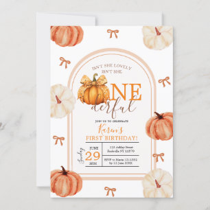 Bow Ribbon Isn't She Onederful Pumpkin Gingham Invitation