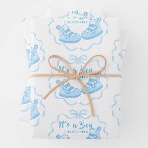 Bow Ribbon Its a Boy Wrapping Paper Sheet