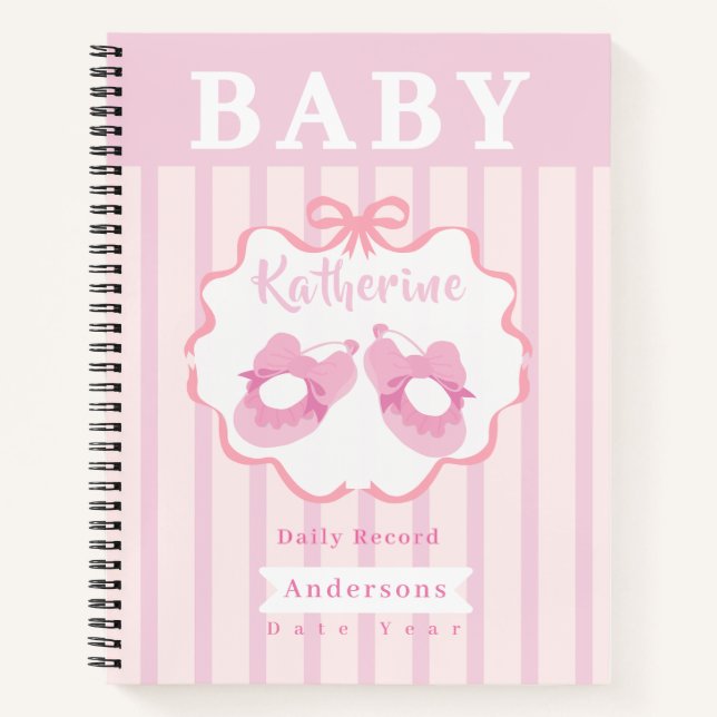 Bow Ribbon Its a Girl Baby Daily Record Notebook (Front)