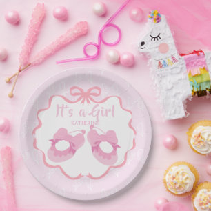 Bow Ribbon Its a Girl Paper Plate