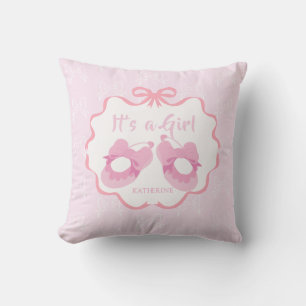Bow Ribbon Its a Girl Pink Cushion