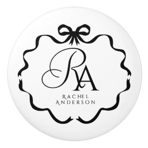 Bow Ribbon Monogram Ceramic Knob