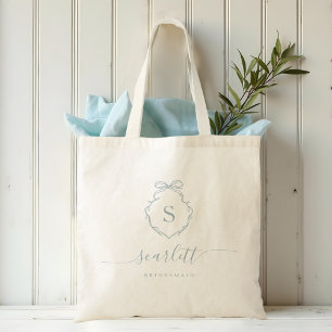 Bow & Ribbon Monogram Crest Wedding Bridal Party Tote Bag