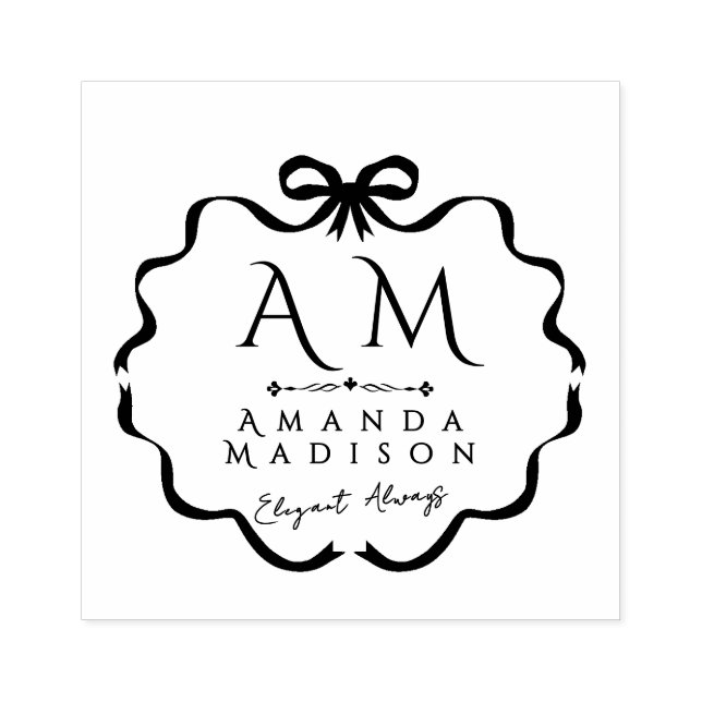 Bow Ribbon Monogram Rubber Stamp (Imprint)