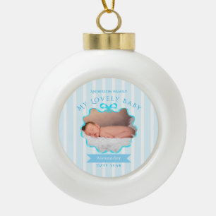 Bow Ribbon New Born Baby Boy Ceramic Ball Christmas Ornament