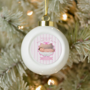 Bow Ribbon New Born Baby Girl Ceramic Ball Christmas Ornament