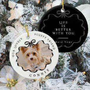Bow Ribbon Pet Memory Photo Black Ceramic Tree Decoration