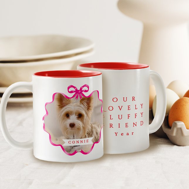 Bow Ribbon Pet Memory Photo Red Two-Tone Coffee Mug (Bow Ribbon Pet Memory Photo Red Two-Tone Coffee Mug)