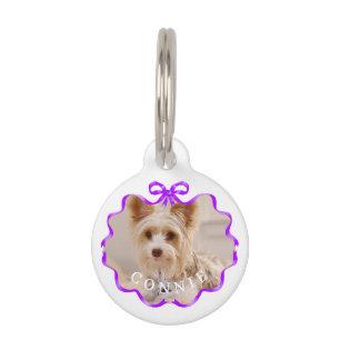 Bow Ribbon Pet Photo Purple White Tag