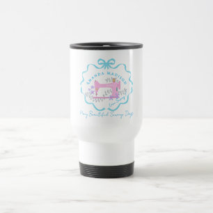Bow Ribbon Sewing Blue White Insulated Tumbler Travel Mug