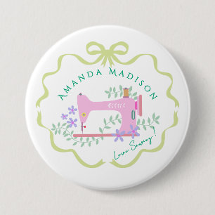 Bow Ribbon Sewing Green White 7.5 Cm Round Badge