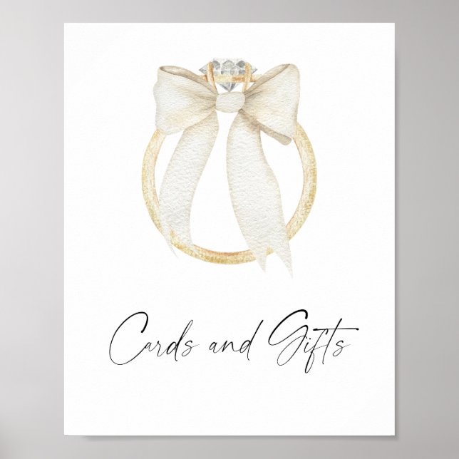 Bow & Ring Bridal shower Cards and Gifts Poster (Front)