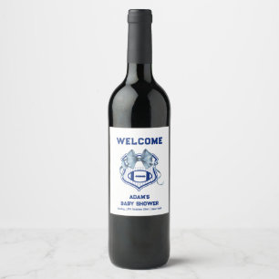 Bow Rookie Football Sport Boy Baby Shower Welcome Wine Label
