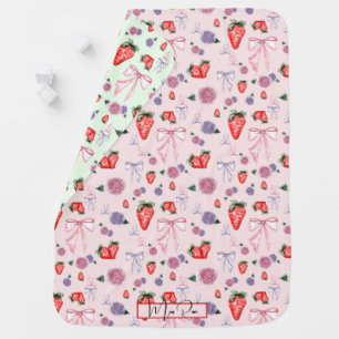 Bow, rose and strawberry coquette pattern Baby Bib Baby Blanket