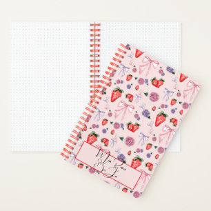 Bow, rose and strawberry coquette pattern BuJo Notebook