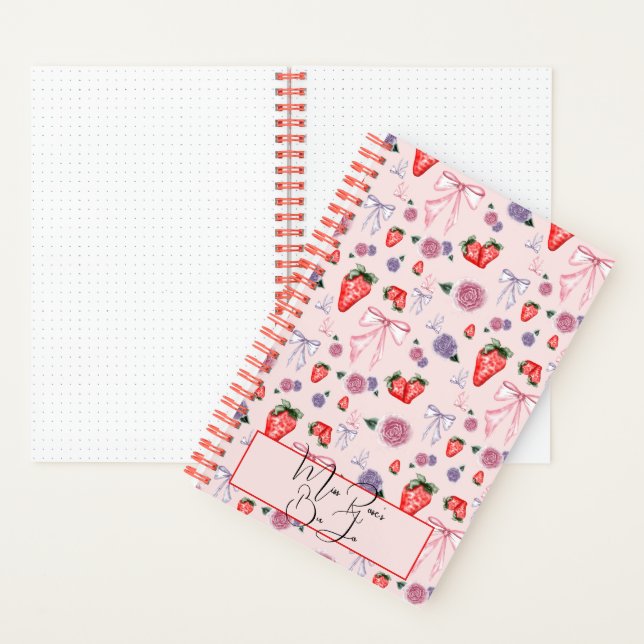 Bow, rose and strawberry coquette pattern BuJo Notebook (Inside)