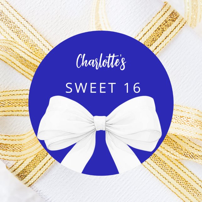 Bow royal blue white Sweet 16 Classic Round Sticker (Creator Uploaded)
