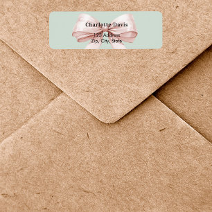 Bow sage green blush pink return address 