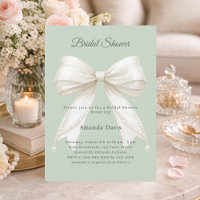 Bow sage green ivory pearls Bridal Shower