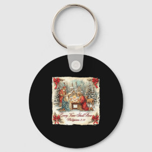 Bow Santa Christmas Nativity Scene Every Knee Shal Key Ring