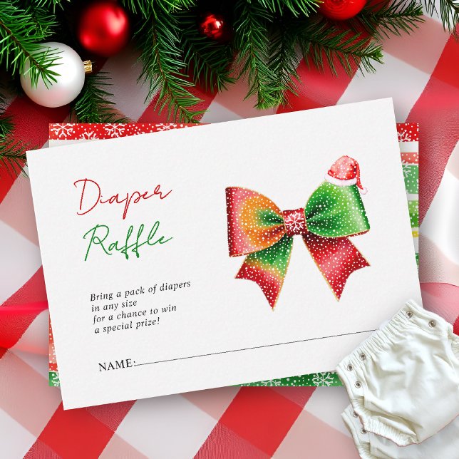 Bow Santa hat Christmas Baby shower Diaper raffle Enclosure Card (Creator Uploaded)