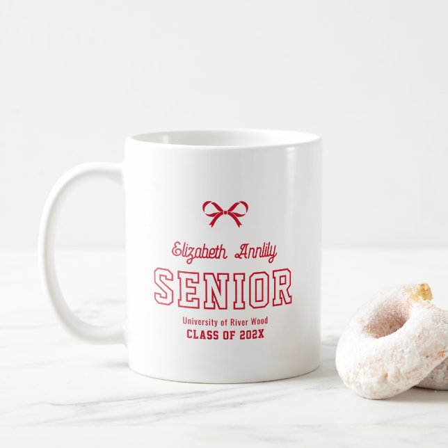 Bow Senior Custom Year Script Graduate College  Coffee Mug (With Donut)
