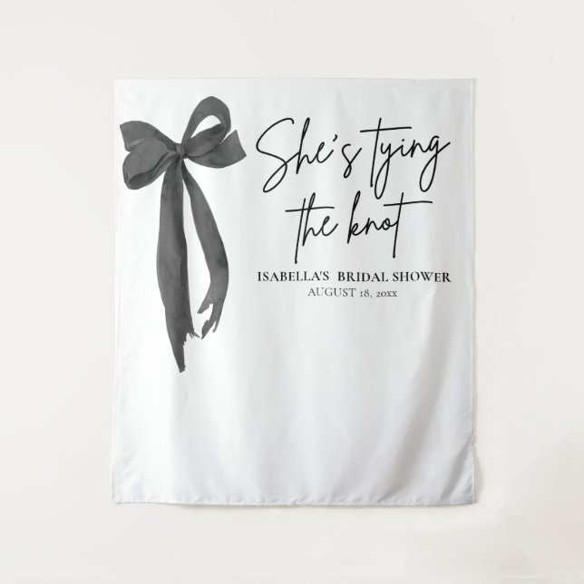 Bow She's Tying the Knot Bridal Shower Backdrops Tapestry (Front)