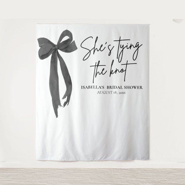 Bow She's Tying the Knot Bridal Shower Backdrops Tapestry (Front)