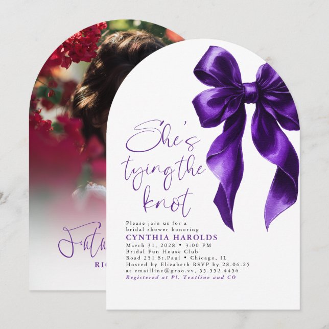 Bow She's Tying the Knot Bridal Shower Photo Invitation (Front/Back)