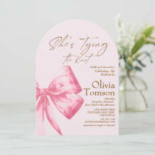 Bow She's Tying the Knot Bridal Shower Pink Invitation