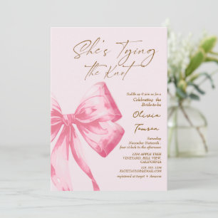 Bow She's Tying the Knot Bridal Shower Pink Invitation