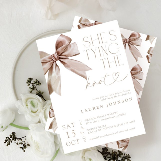 Bow She's Tying the Knot Elegant Bridal Shower Invitation (Easily personalize this elegant bow bridal shower for the perfect celebration of the bride to be!)