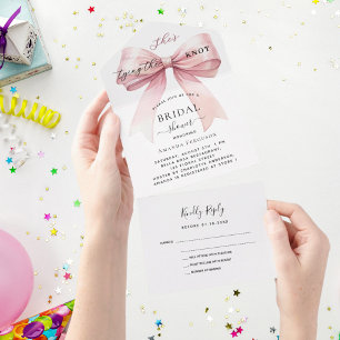 Bow she's tying the knot pink Bridal Shower rsvp All In One Invitation