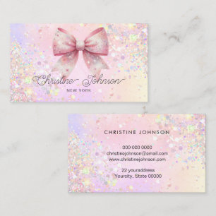 bow simulated chunky glitter business card