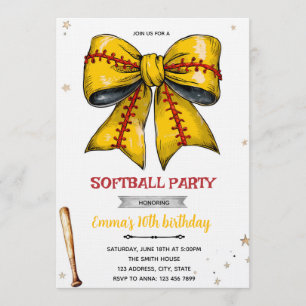 Bow softball party invitation