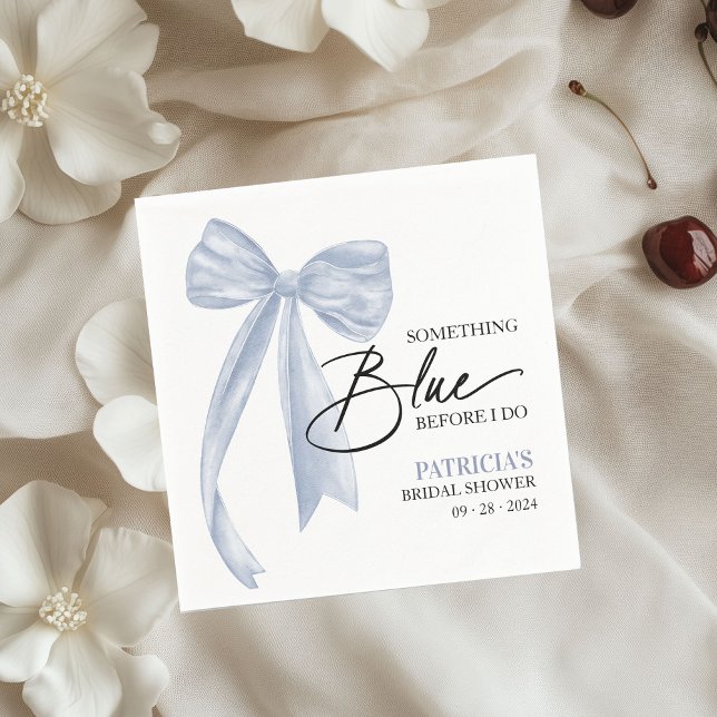 Bow Something Blue Before I Do Bow Bridal Shower Napkin (Creator Uploaded)