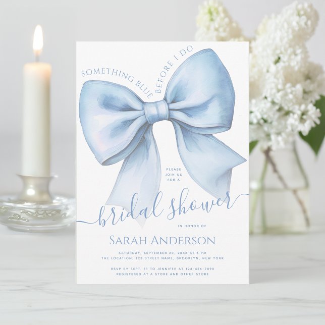 Bow Something Blue Before I Do Chic Bridal Shower Invitation (Creator Uploaded)