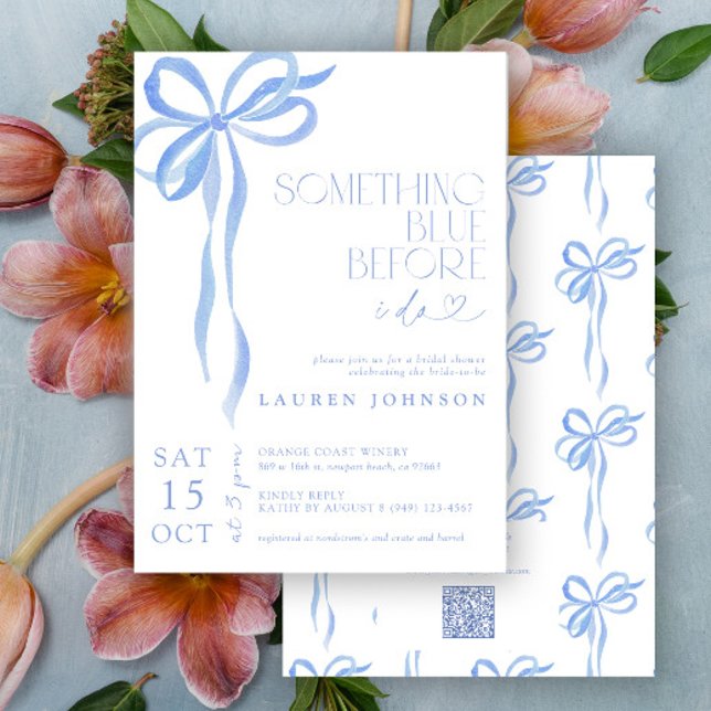 Bow Something Blue Before I Do QR Bridal Shower Invitation (Creator Uploaded)