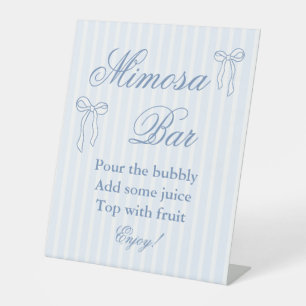 Bow Something Blue Bridal Shower Mimosa Bar Pedestal Sign